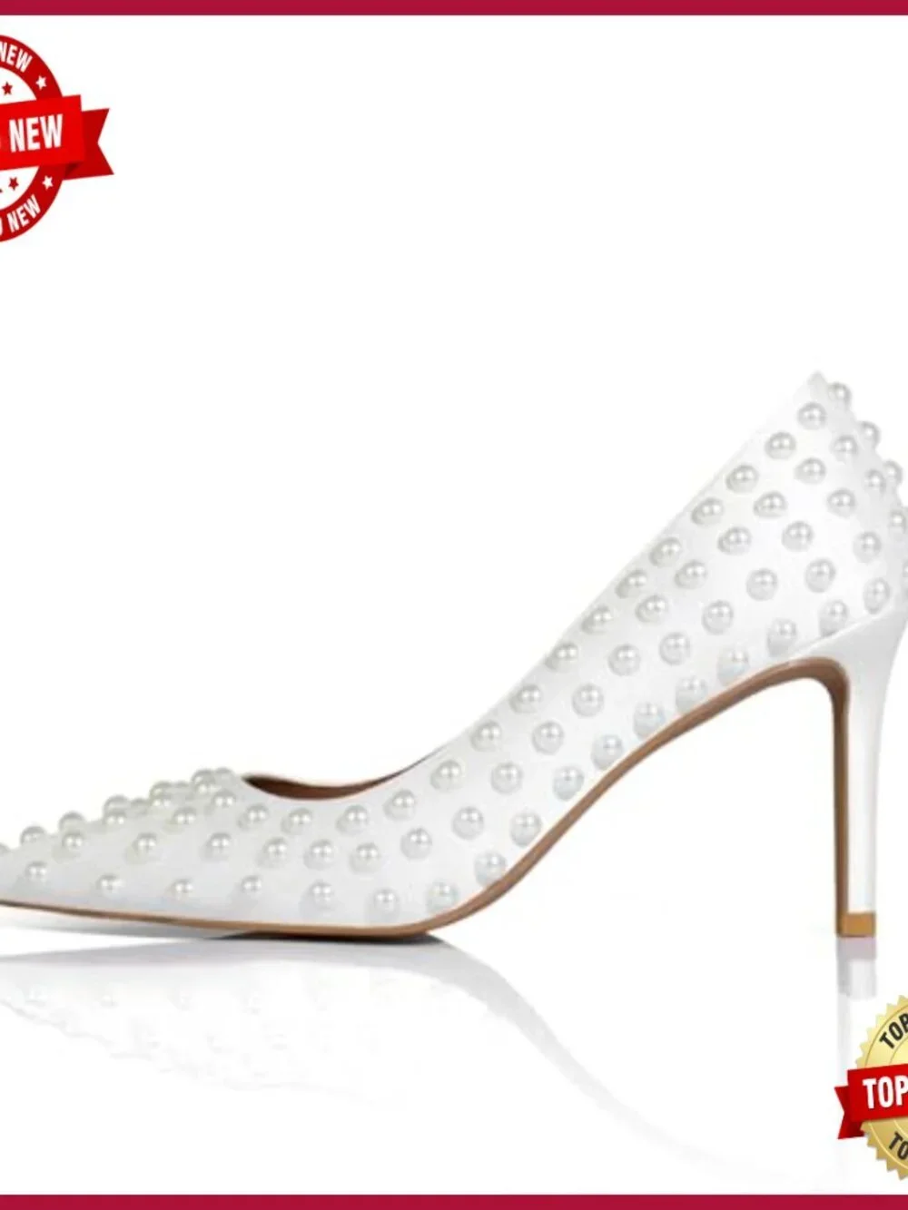 Stiletto Heel Pumps Pearl Studded Satin Slip-On Shoes Size 5-12